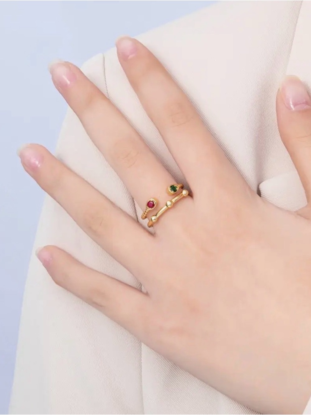 16K Gold Filled Multicolor Cz
Dotted Geometric Wrap Double
Band Ring - Picture 3 of 4
